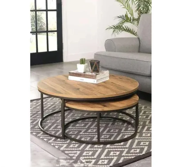 طقم ترابيزات قهوة خشب ام دي اف و ستيل قطعتين