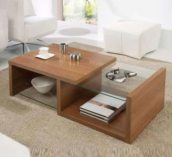 CFT119 ترابيزة قهوة خشب مودرن بتصميم عملي ومساحتين تخزين مفتوحتين