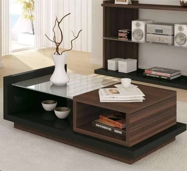 CFT120 ترابيزة قهوة مودرن خشب بني غامق بتصميم عملي ومساحة تخزين